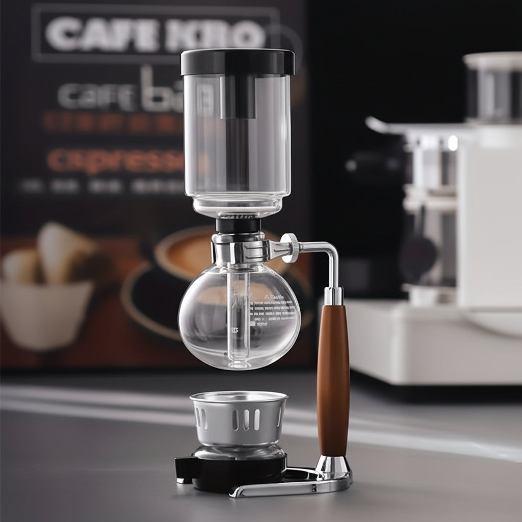 Sifão de Café em Vidro Cristalino com Cabo em Madeira Kazaen
