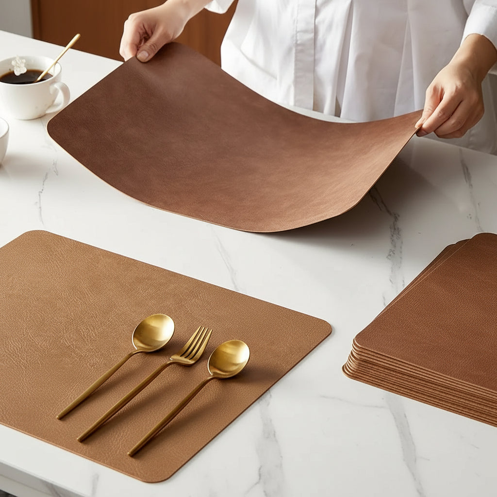 Sousplat de Couro Sintético Luxuoso para Mesa Kazaen