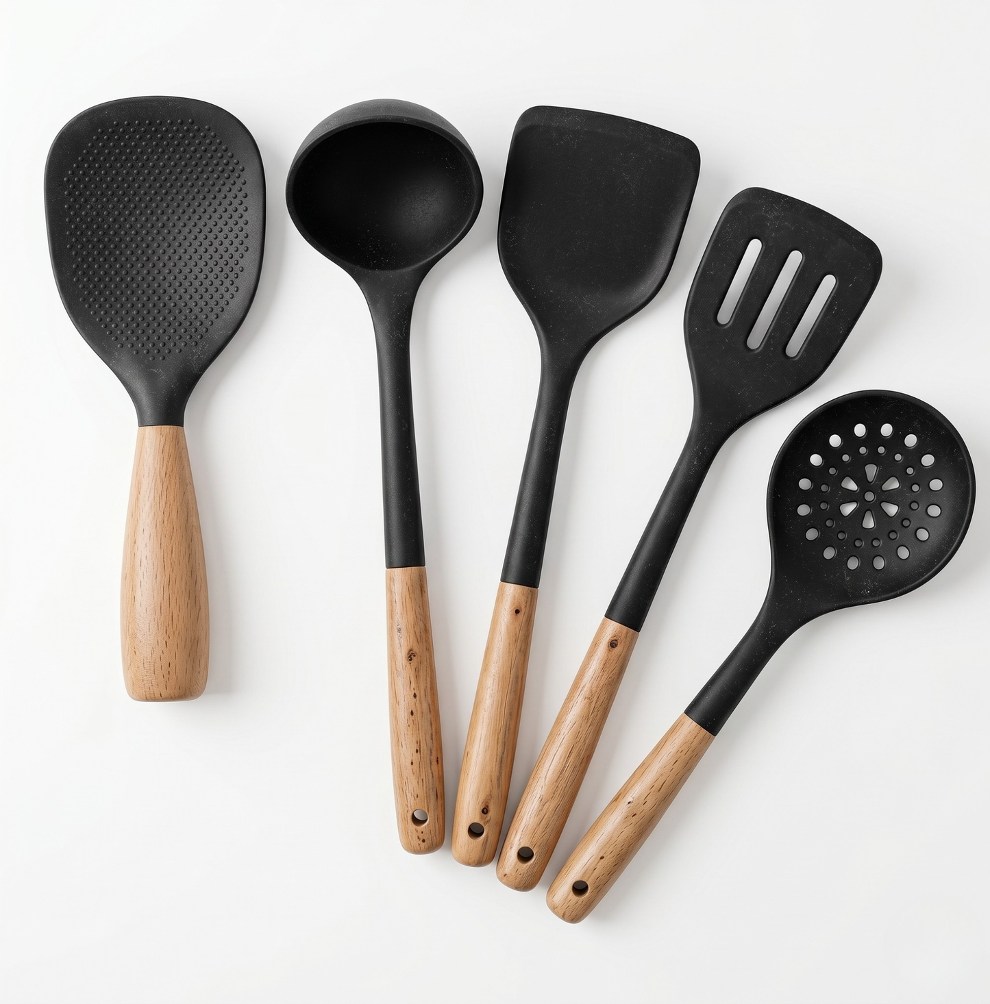 Conjunto de Utensílios de Cozinha em Silicone e Madeira Nobre Kazaen