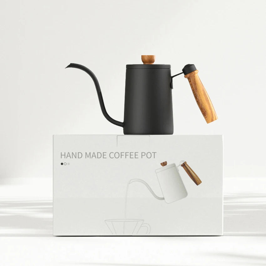 Chaleira Gooseneck em Aço Inoxidável 600ml com Punho de Madeira Kazaen