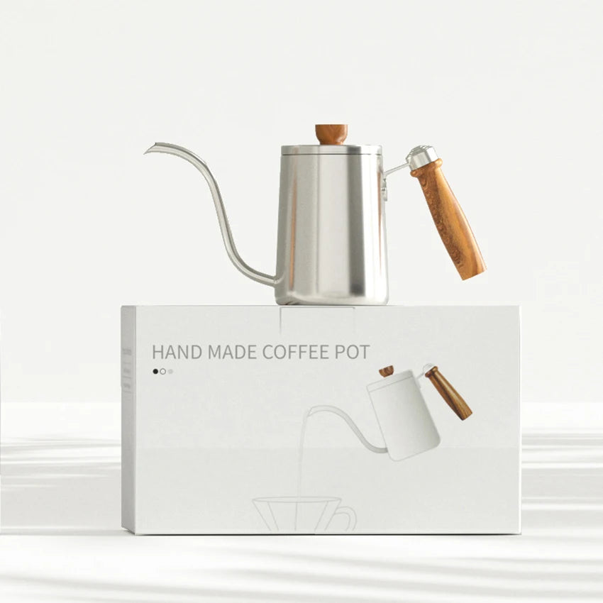 Chaleira Gooseneck em Aço Inoxidável 600ml com Punho de Madeira Kazaen