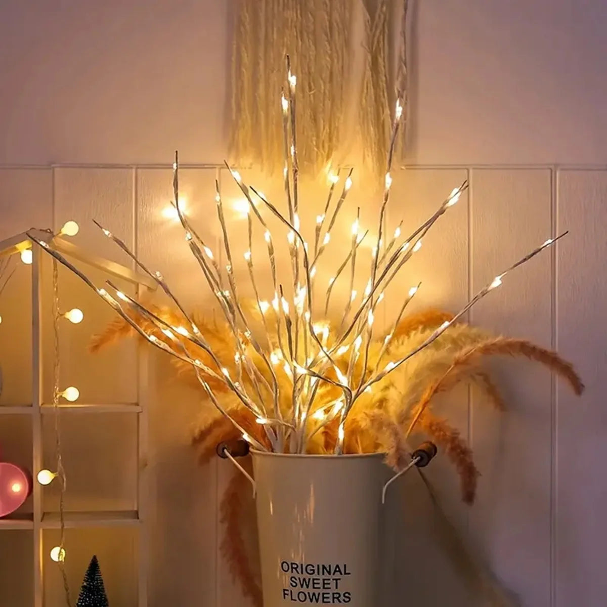 Ramo de Betula Branca com Luzes LED para Decoracao Kazaen