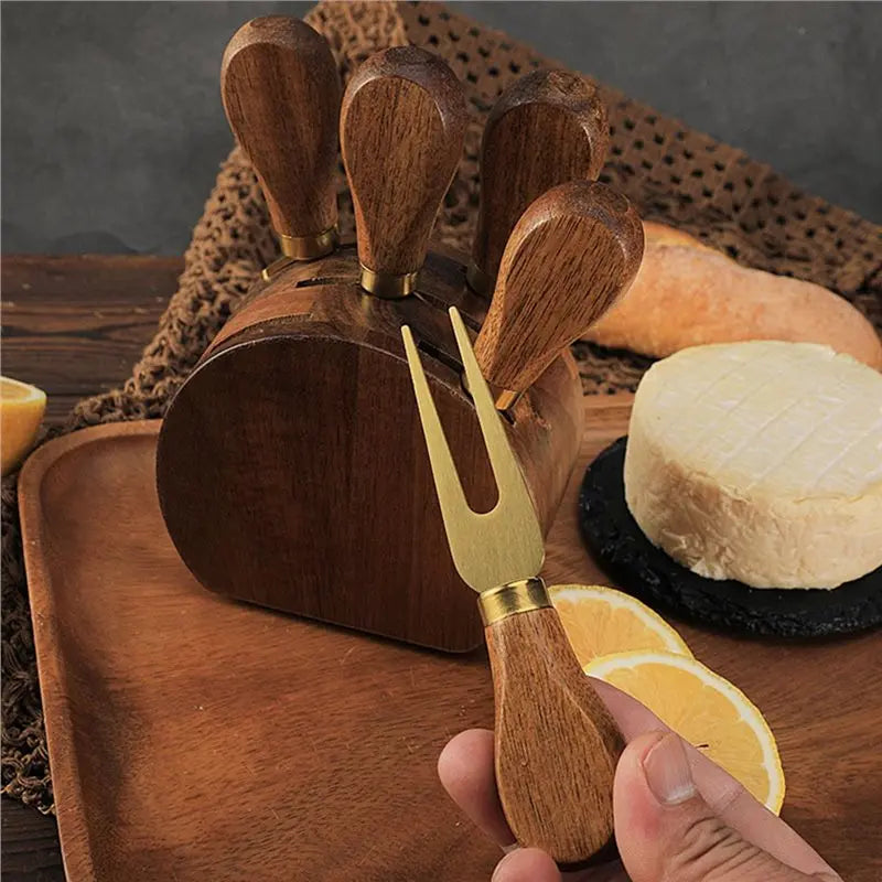 Conjunto de Facas para Queijo em Inox e Madeira Kazaen - 6 Peças