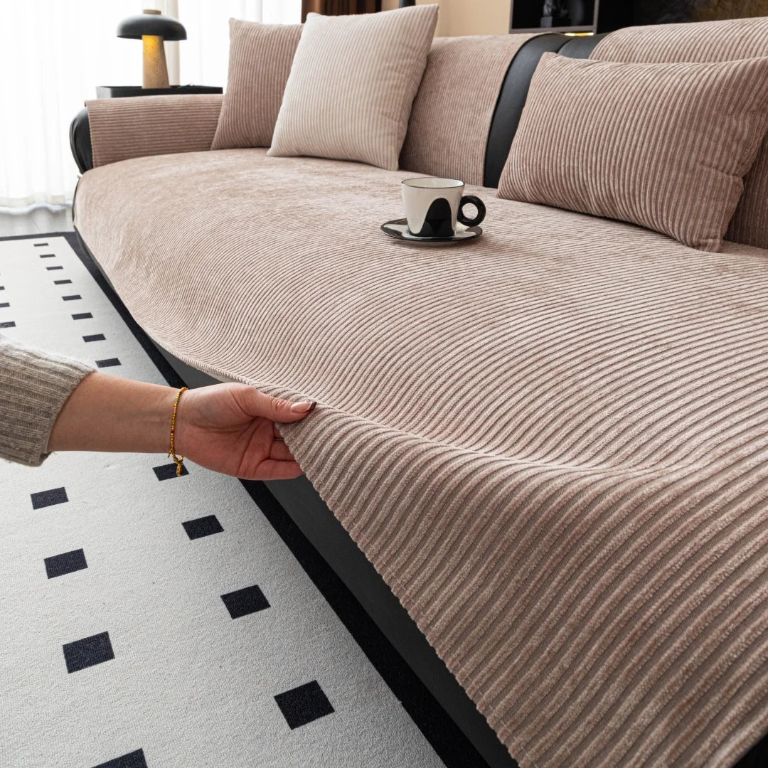 Capa de Sofa Chenille Listras Minimalistas Kazaen