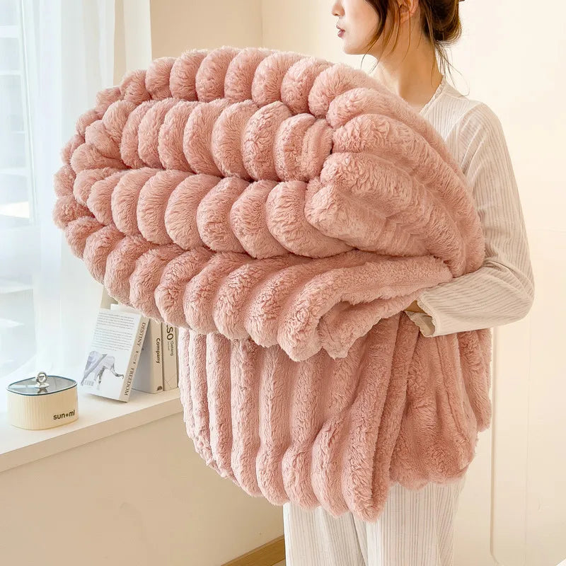 Cobertor de Flanela Listrado Luxuoso para Sofa e Soneca Kazaen