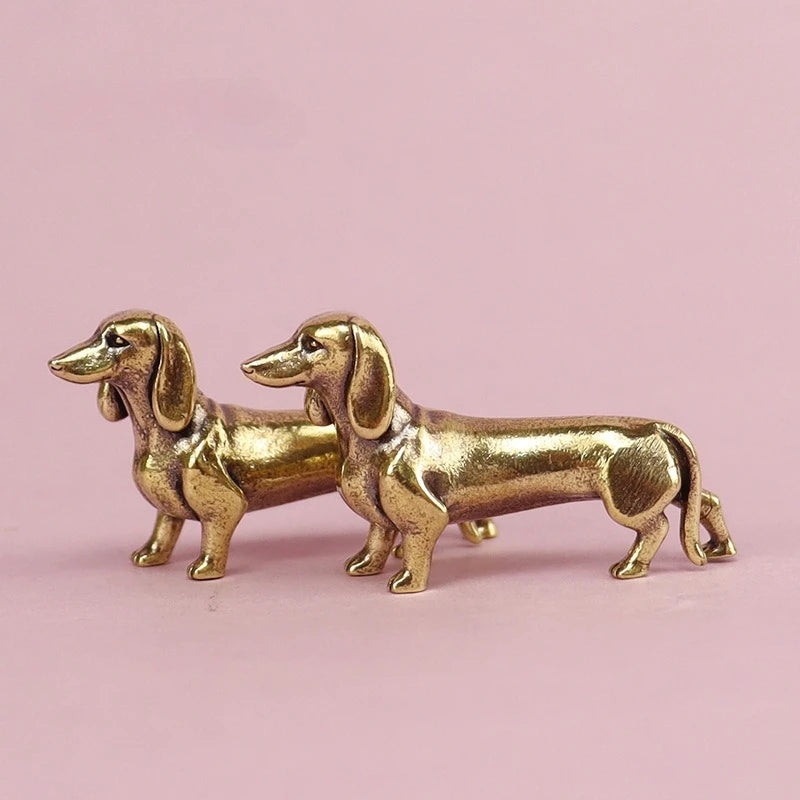 Estátua Decorativa de Dachshund em Latão Polido Kazaen
