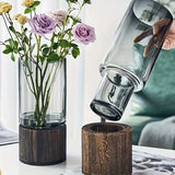 Vaso de Vidro Cristal com Base de Madeira Nobre Kazaen