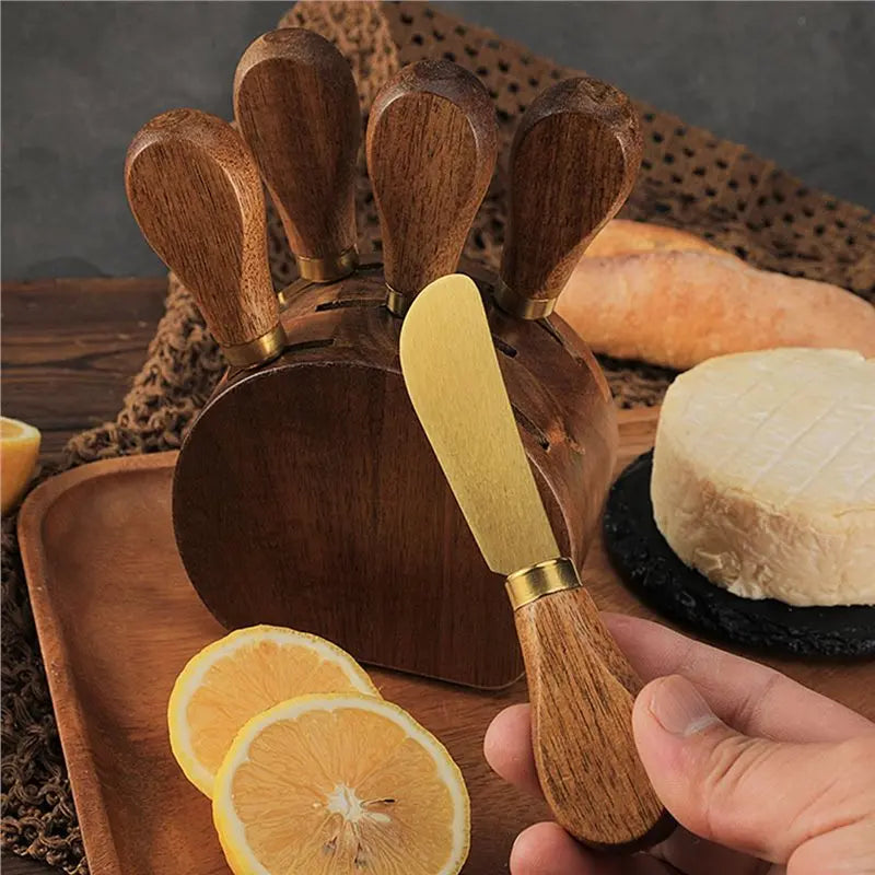 Conjunto de Facas para Queijo em Inox e Madeira Kazaen - 6 Peças