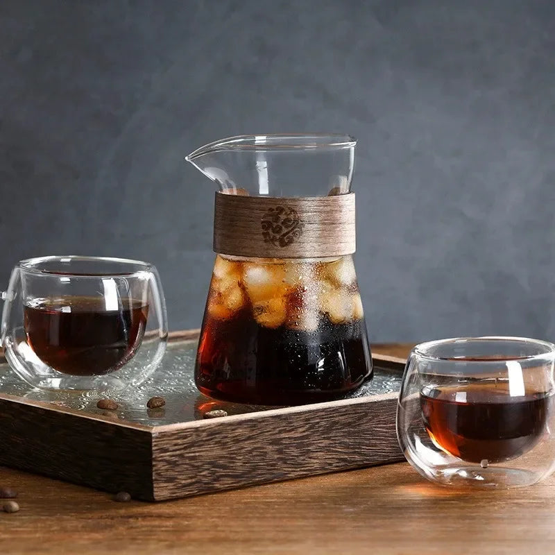 Jarra de Cafe em Vidro Borosilicato com Base de Madeira Kazaen