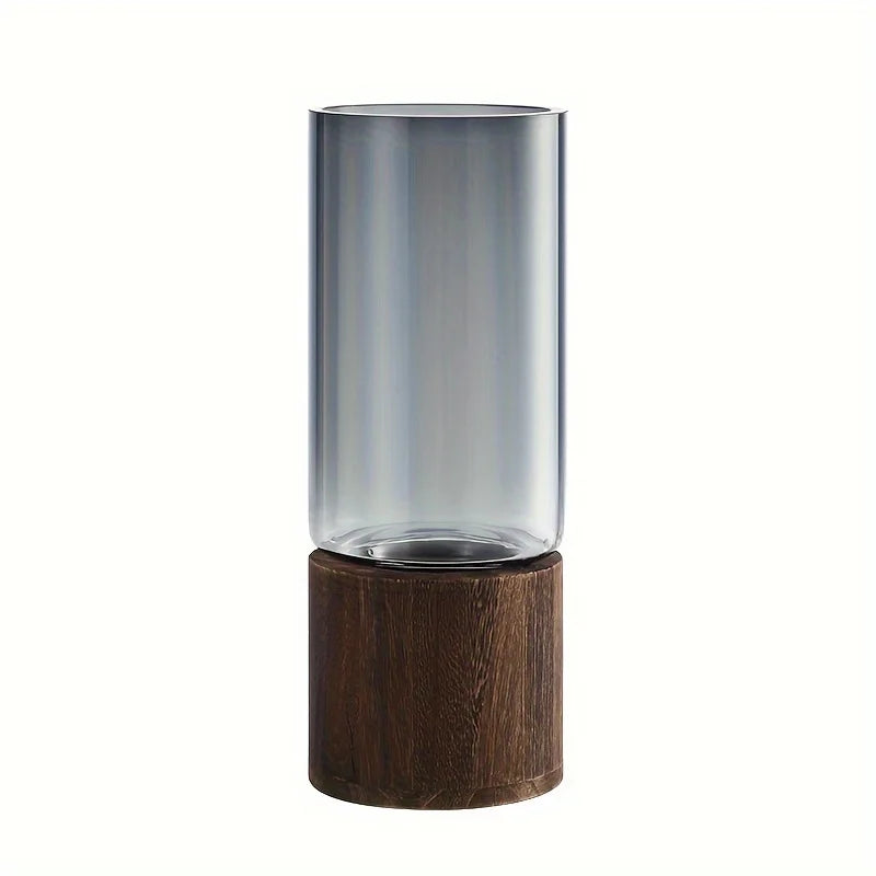 Vaso de Vidro Cristal com Base de Madeira Nobre Kazaen