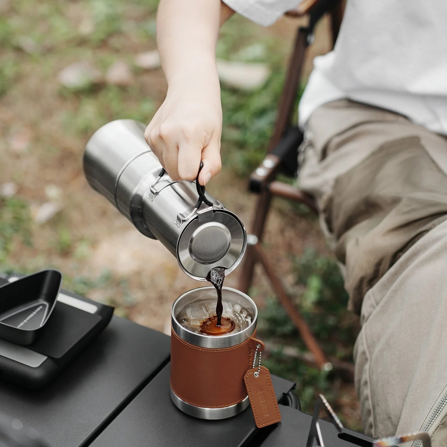 Cafeteira Camping em Aço Inoxidável 350ml com Pote-Copo Kazaen
