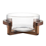 Tigela de Vidro Cristal com Suporte de Madeira Nobre Kazaen