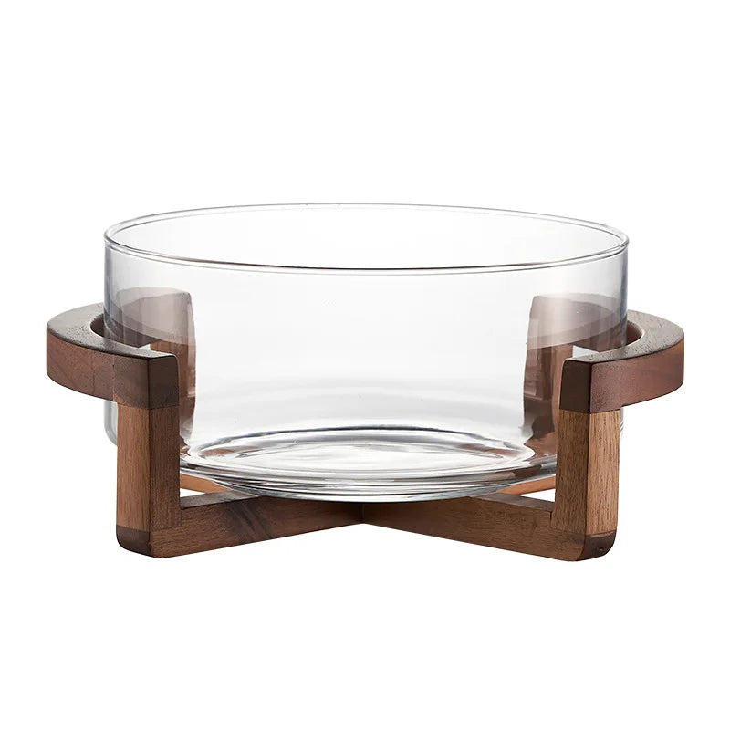 Tigela de Vidro Cristal com Suporte de Madeira Nobre Kazaen
