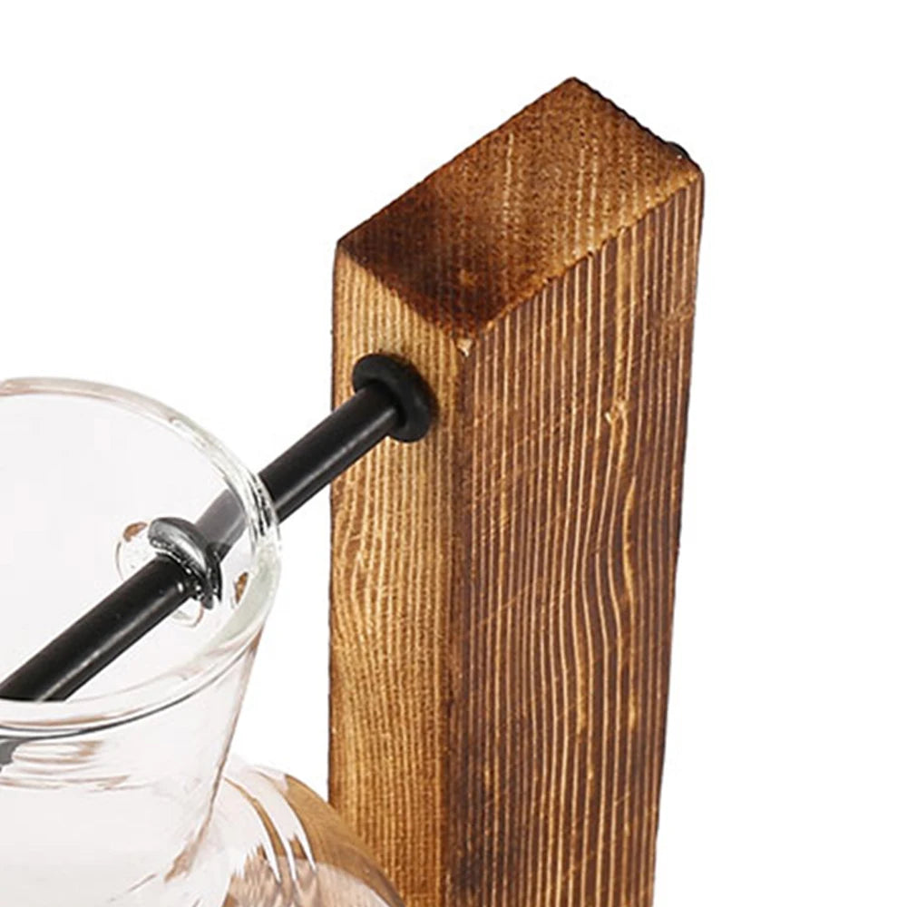 Vaso de Vidro Artistico com Suporte em Madeira Kazaen
