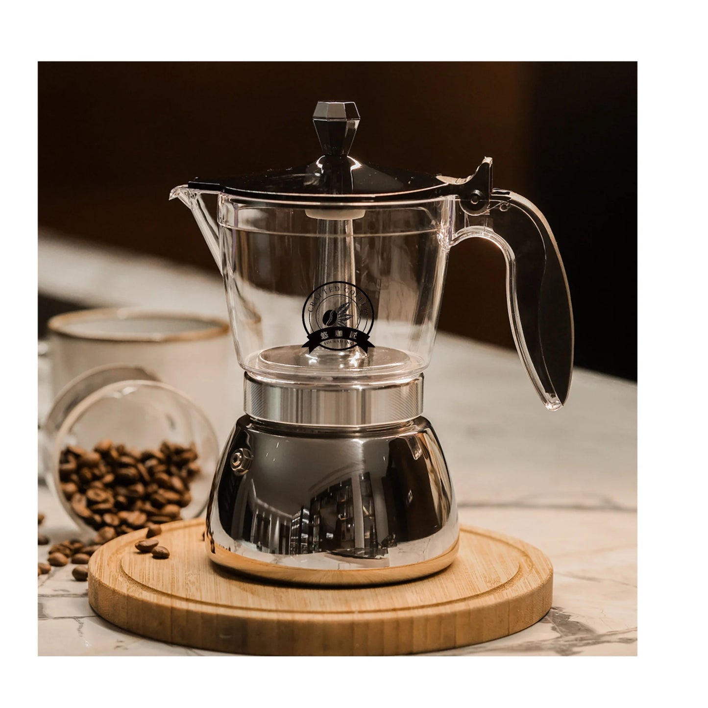 Moka Transparente em Aco Inoxidavel Kazaen