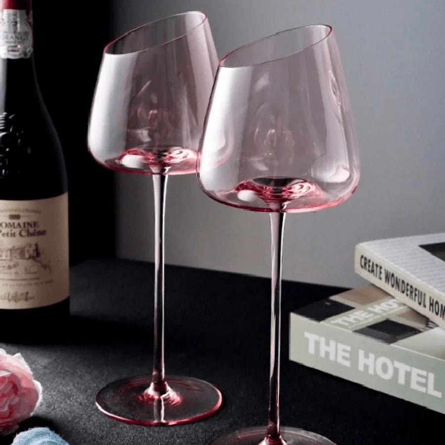 Conjunto de 2 Taças em Cristal Rose com Boca Inclinada
