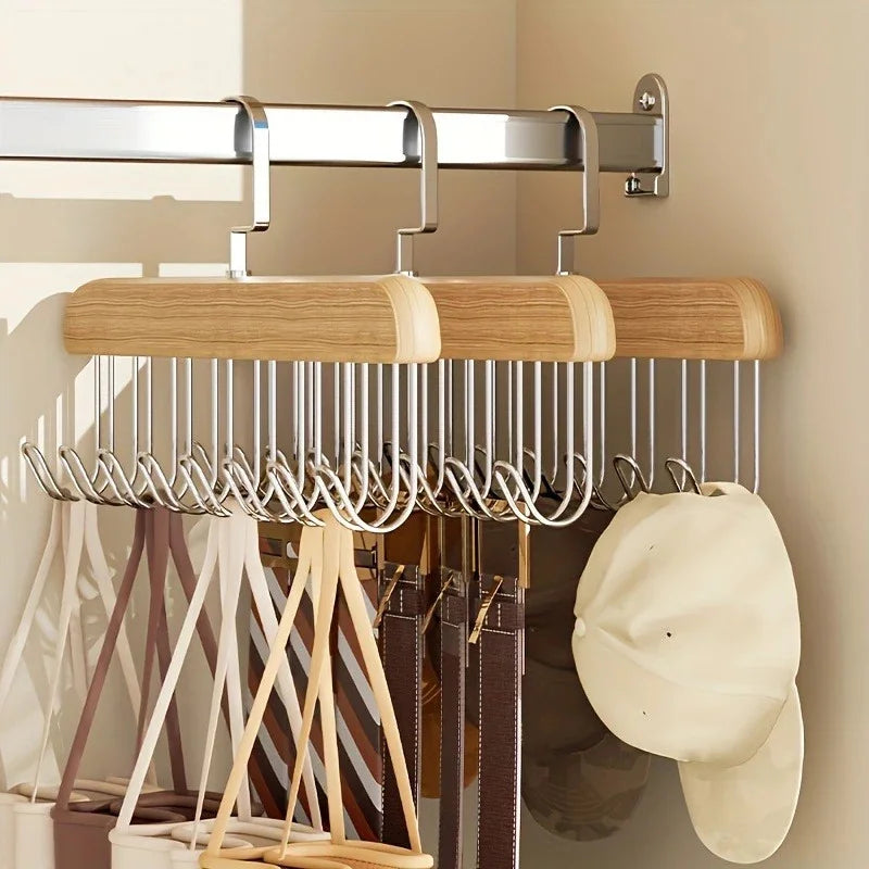 Organizador de Cabides em Madeira Premium com Vários Ganchos Kazaen