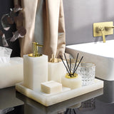 Conjunto de Acessorios para Banheiro em Marmore Onix Branco Kazaen