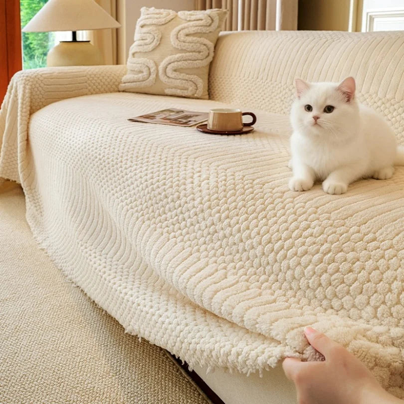 Manta de sofá Kazaen cinza escuro em sala de estar slow living