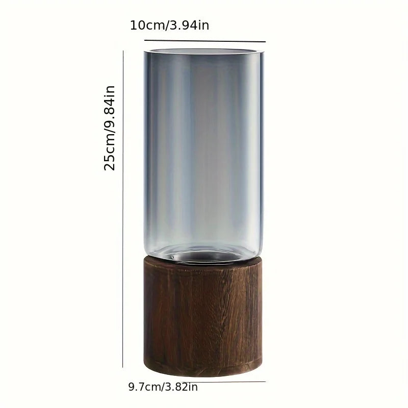 Vaso de Vidro Cristal com Base de Madeira Nobre Kazaen