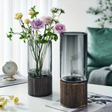 Vaso de Vidro Cristal com Base de Madeira Nobre Kazaen