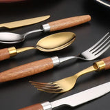 Conjunto de Talheres em Inox e Madeira Nobre Kazaen - 4 Peças