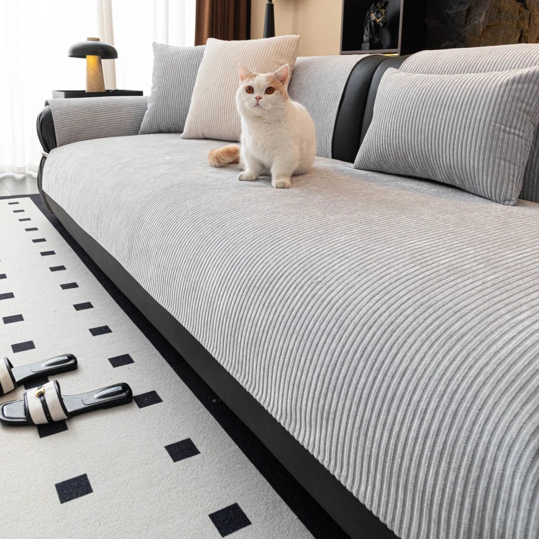Capa de Sofa Chenille Listras Minimalistas Kazaen