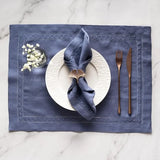 Conjunto de Guardanapos em Linho Natural e Azul Marinho Kazaen