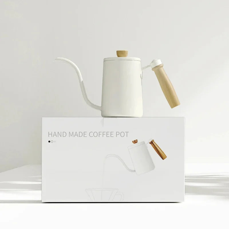 Chaleira Gooseneck em Aço Inoxidável 600ml com Punho de Madeira Kazaen