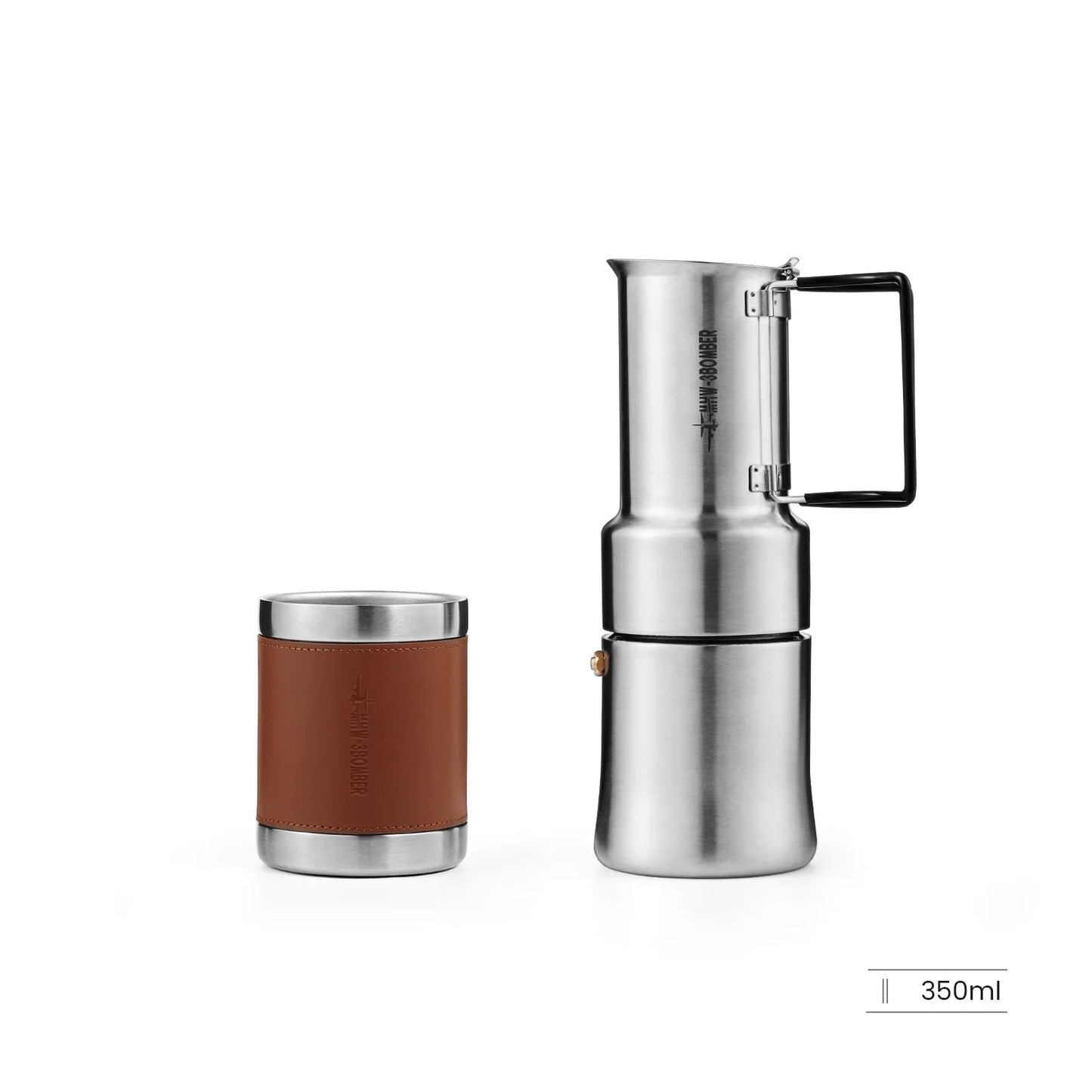 Cafeteira Camping em Aço Inoxidável 350ml com Pote-Copo Kazaen