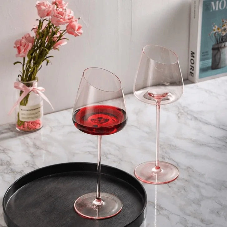 Conjunto de 2 Taças em Cristal Rose com Boca Inclinada