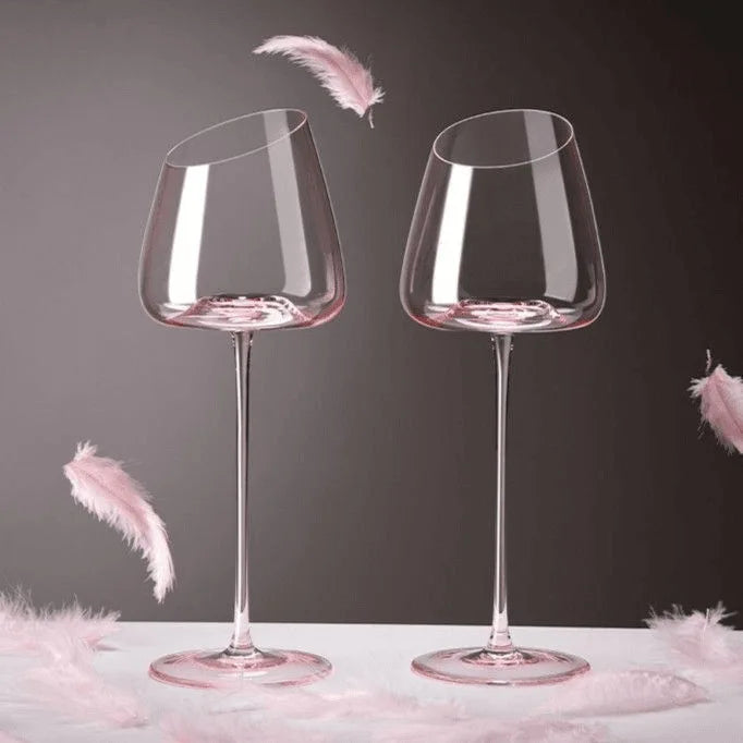 Conjunto de 2 Taças em Cristal Rose com Boca Inclinada