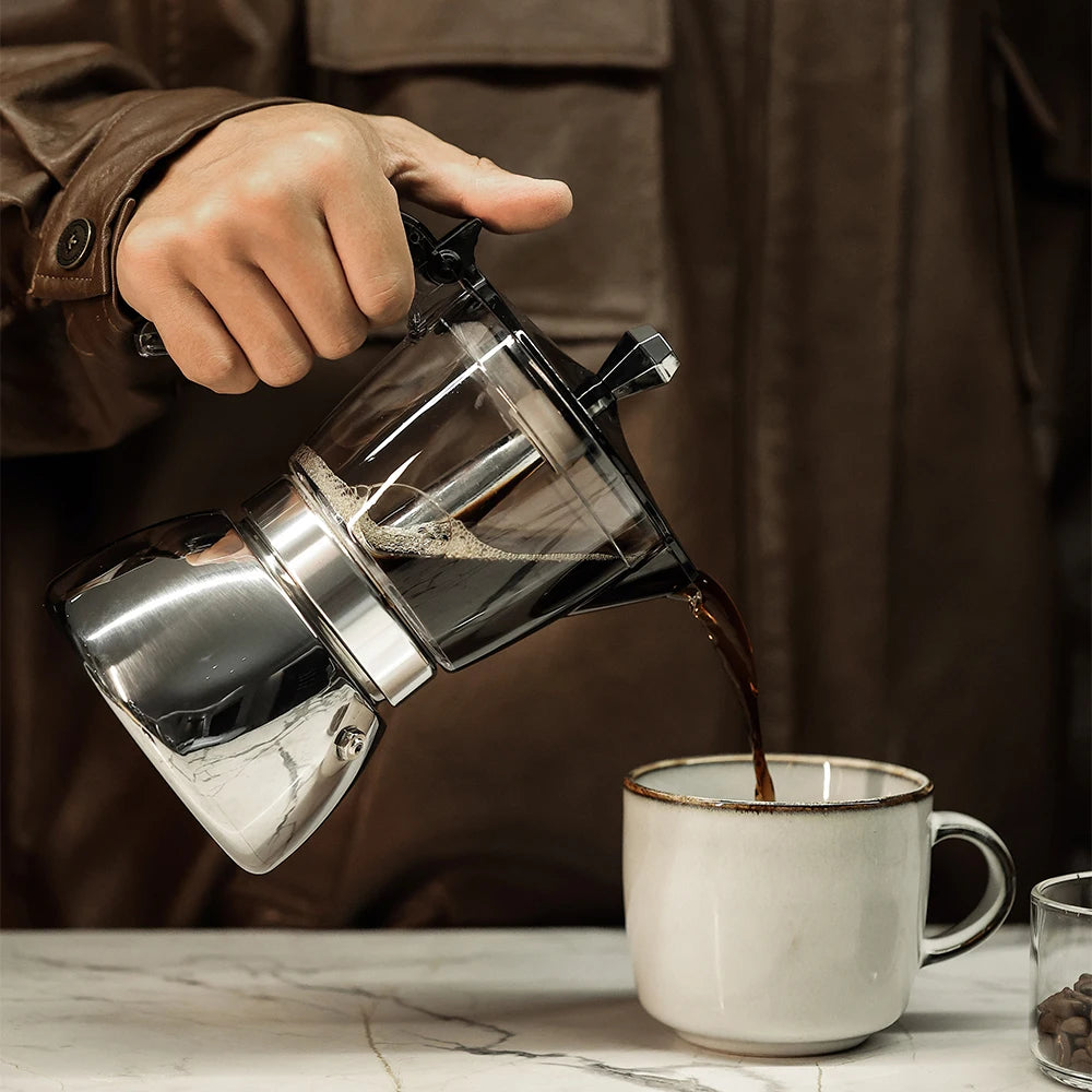 Moka Transparente em Aco Inoxidavel Kazaen