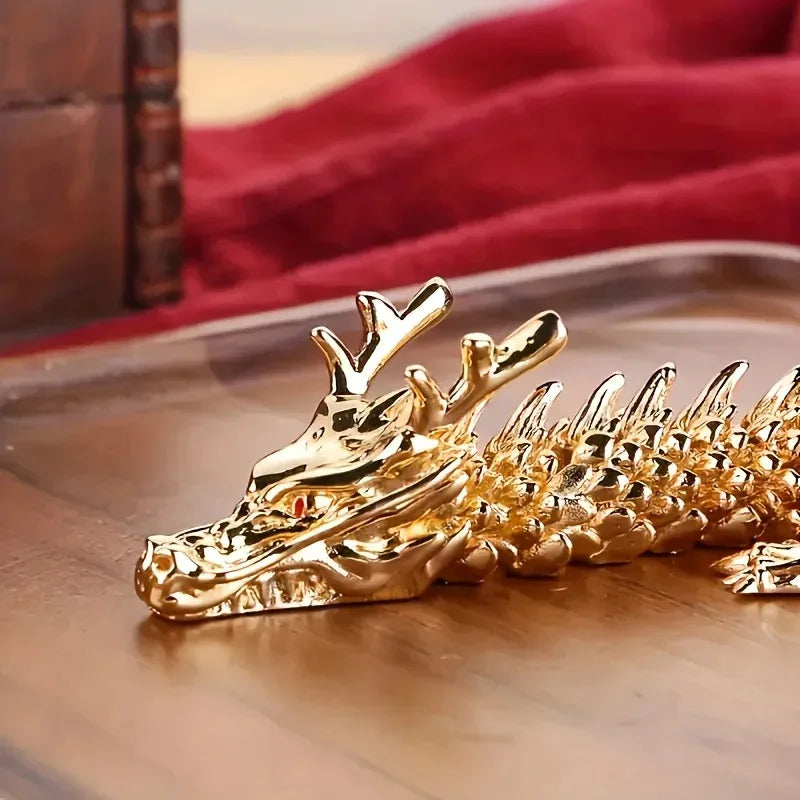 Estatua de Dragao Dourado em Liga 3D com Membros Moveis Kazaen