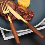 Conjunto de Talheres em Inox e Madeira Nobre Kazaen - 4 Peças