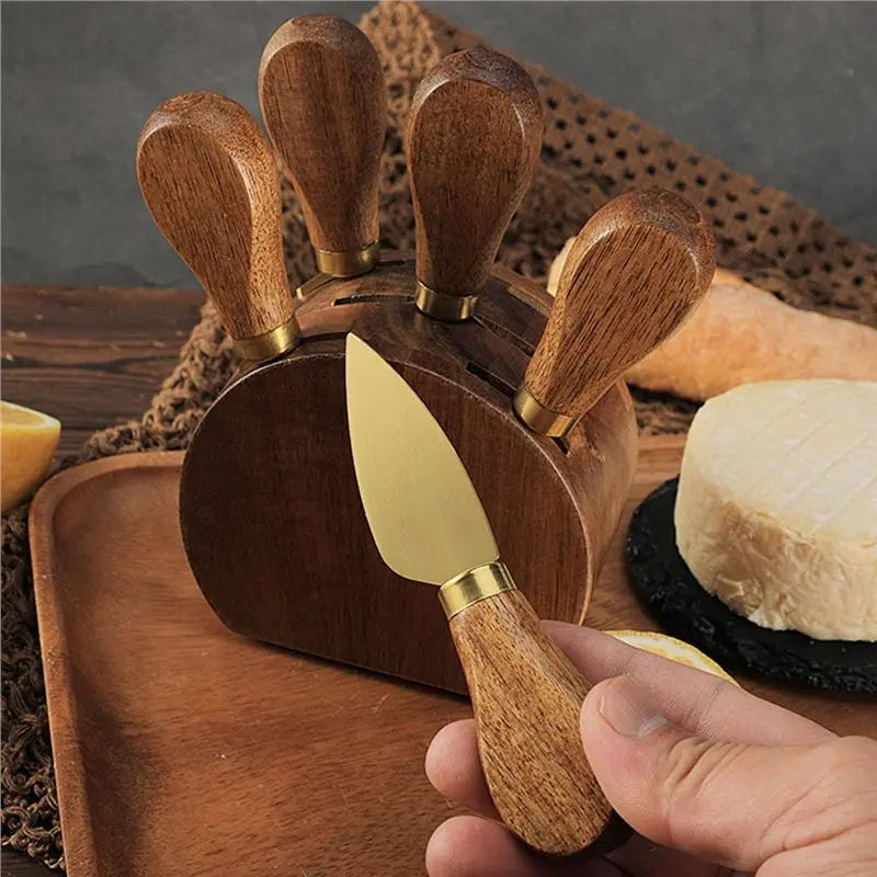 Conjunto de Facas para Queijo em Inox e Madeira Kazaen - 6 Peças
