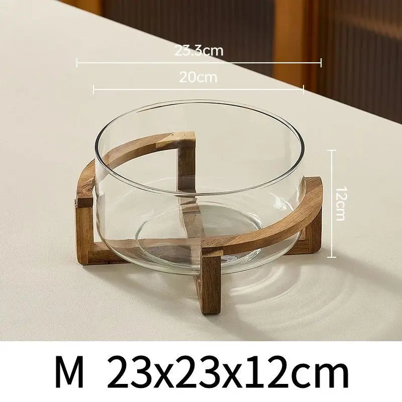 Tigela de Vidro Cristal com Suporte de Madeira Nobre Kazaen