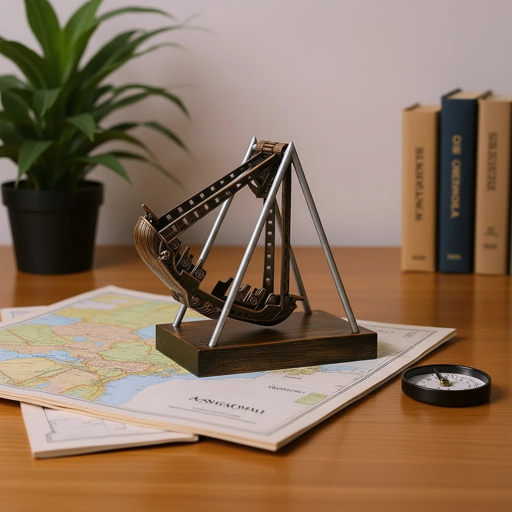 Escultura Cinetica em Metal para Mesa Viking Kazaen