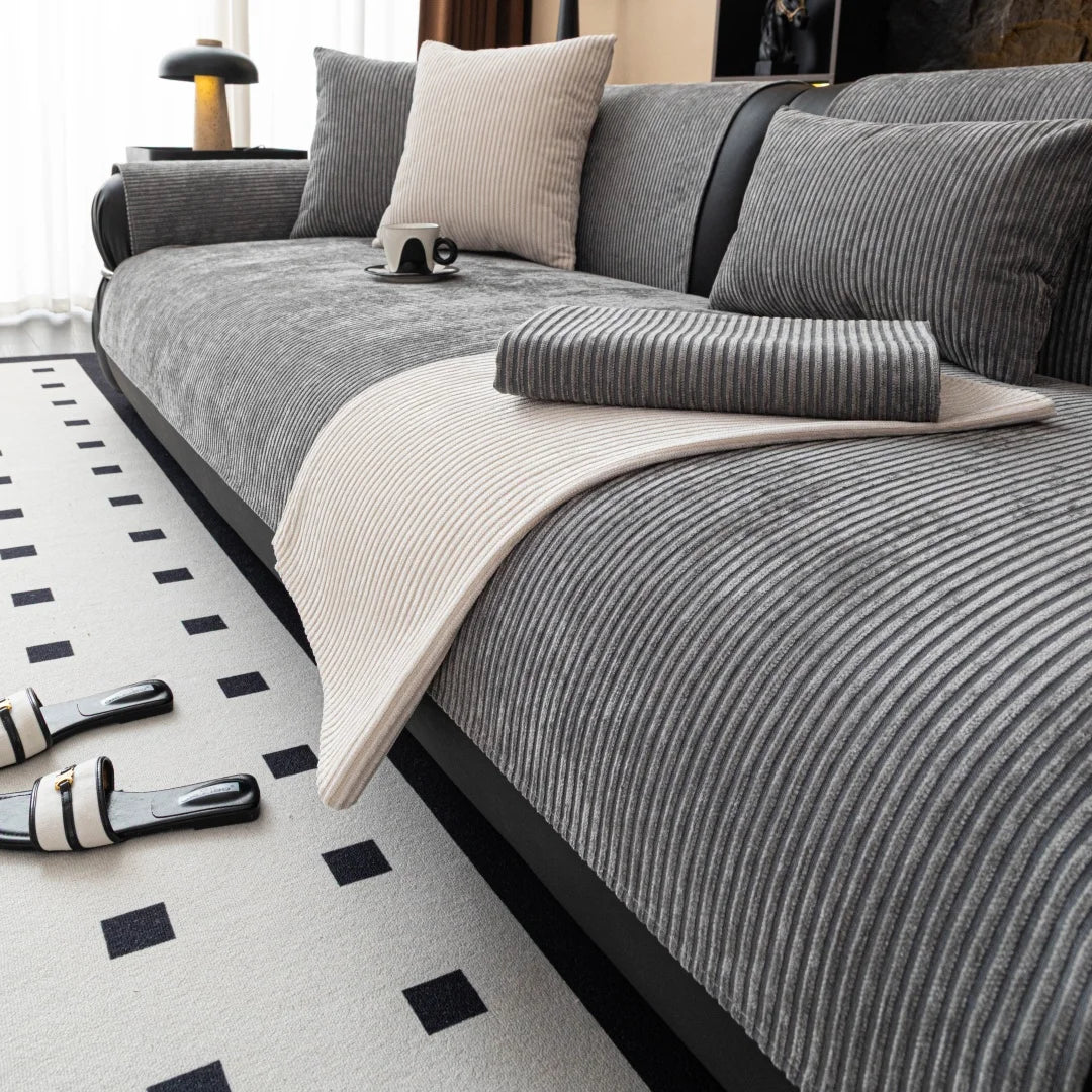 Capa de Sofa Chenille Listras Minimalistas Kazaen