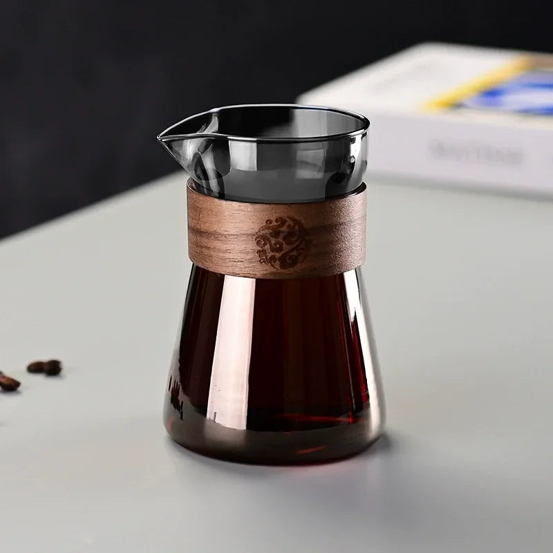 Jarra de Cafe em Vidro Borosilicato com Base de Madeira Kazaen