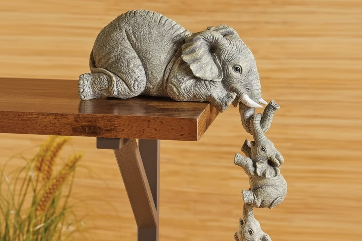 Estatuetas de Elefante em Resina Artesanal Kazaen 3 Pecas