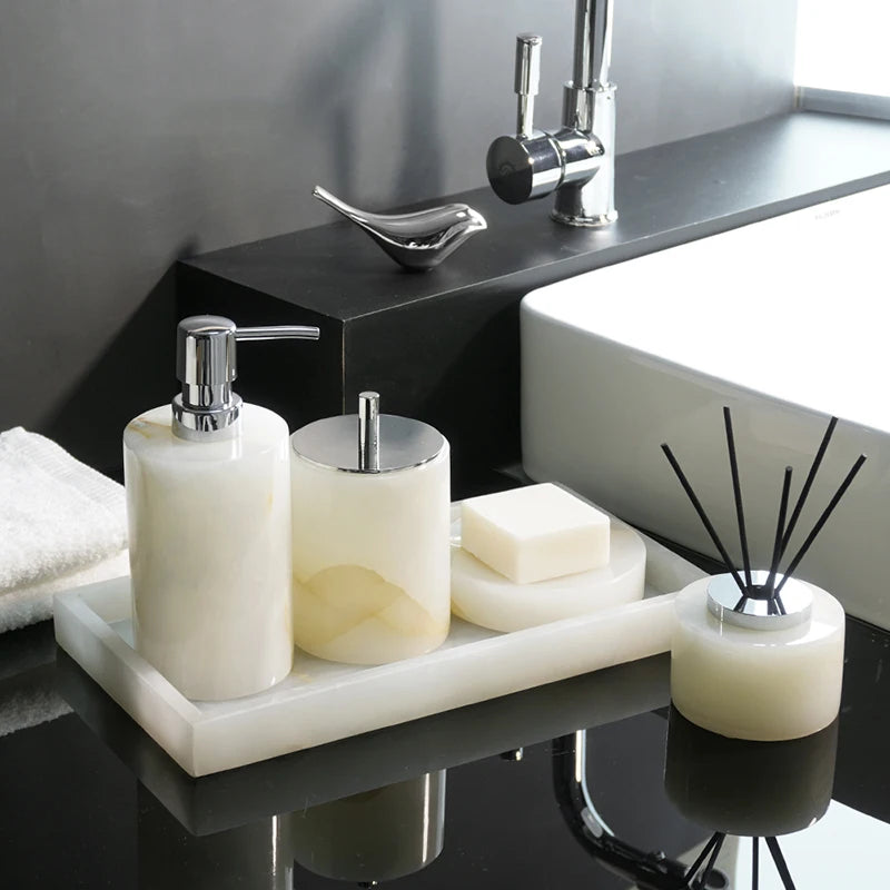 Conjunto de Acessorios para Banheiro em Marmore Onix Branco Kazaen