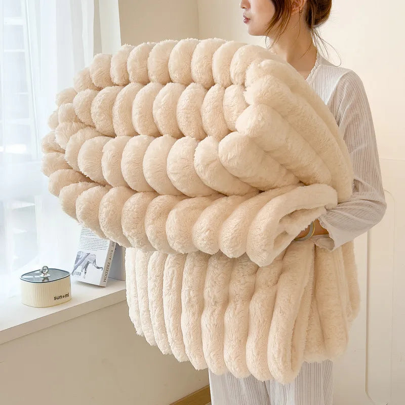 Cobertor de Flanela Listrado Luxuoso para Sofa e Soneca Kazaen