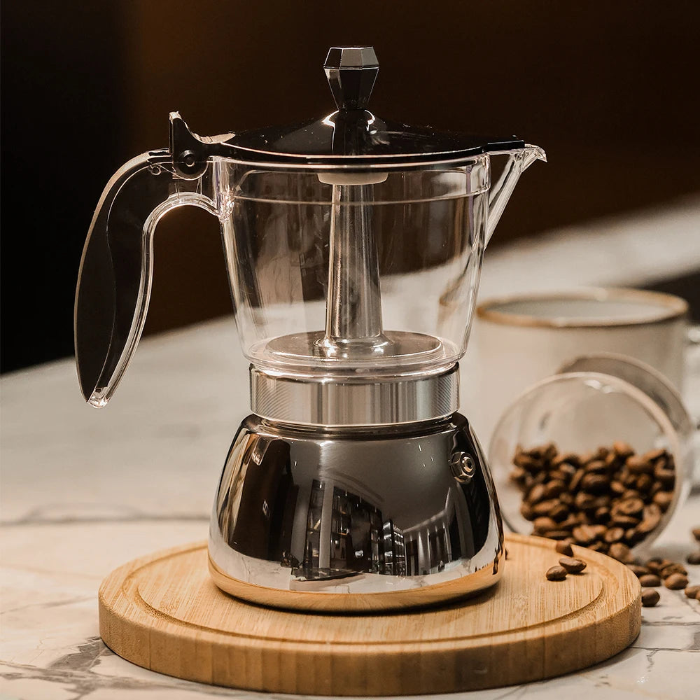 Moka Transparente em Aco Inoxidavel Kazaen