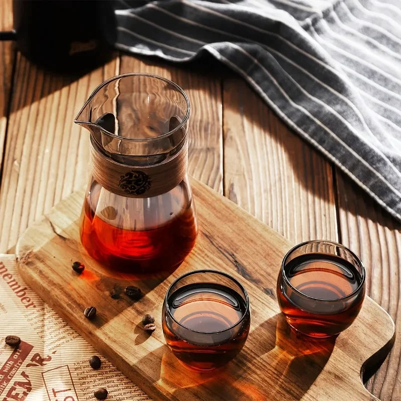 Jarra de Cafe em Vidro Borosilicato com Base de Madeira Kazaen