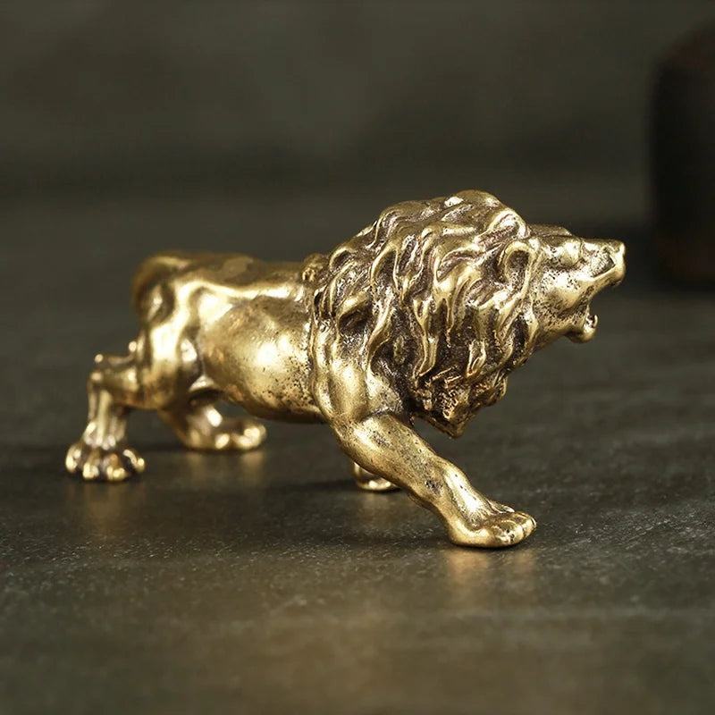 Estátua de Leão de Bronze Antigo Esculpido Kazaen