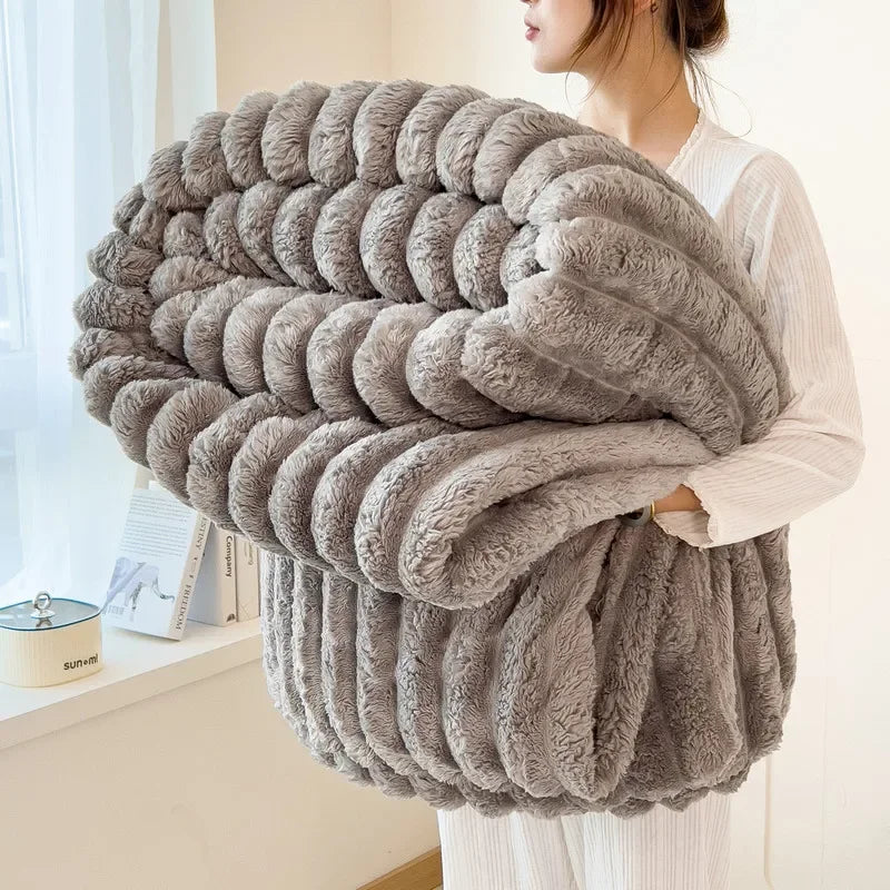 Cobertor de Flanela Listrado Luxuoso para Sofa e Soneca Kazaen