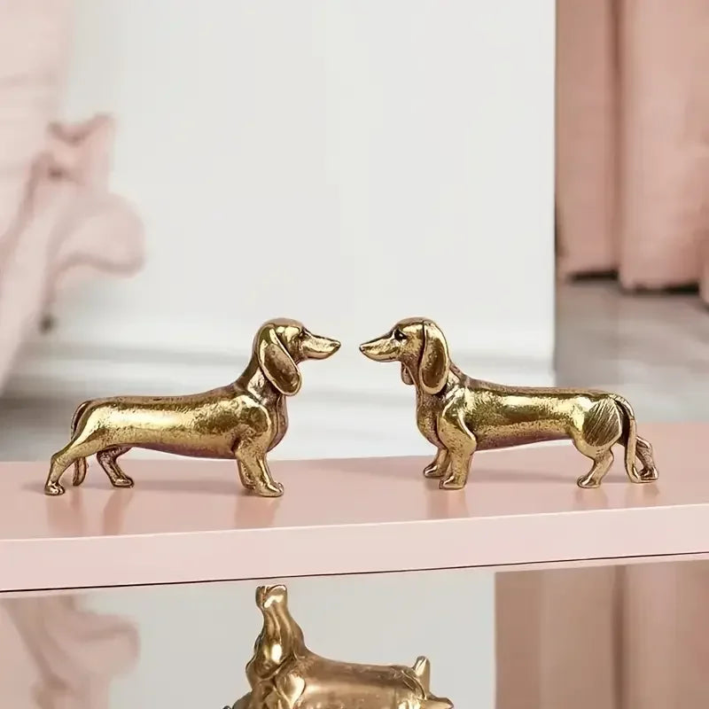 Estátua Decorativa de Dachshund em Latão Polido Kazaen