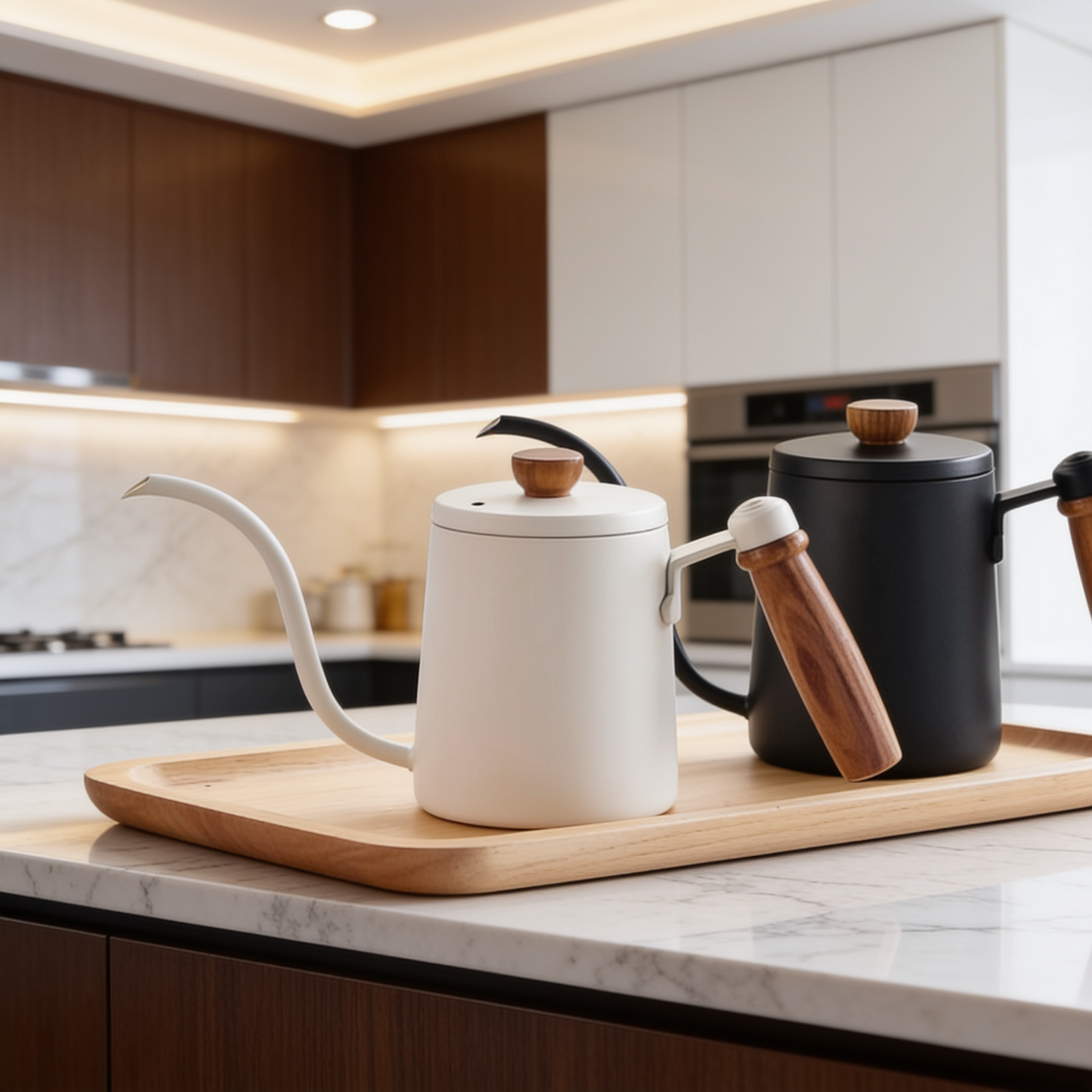 Chaleira Gooseneck em Aco Inoxidavel 600ml com Punho de Madeira Kazaen