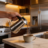 Cafeteira italiana moka em inox 600ml sobre fogão Kazaen